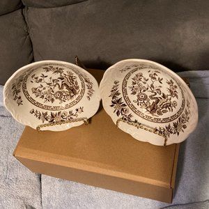 J&G Meakin England-2 Cereal/Soup Bowls- Brown India Tree-6.5" D-VGUC w/ Crazing